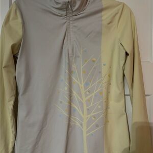 J. McLaughin Yellow‎ and Gray Tree Print Pullover 1/4 zip Womens M